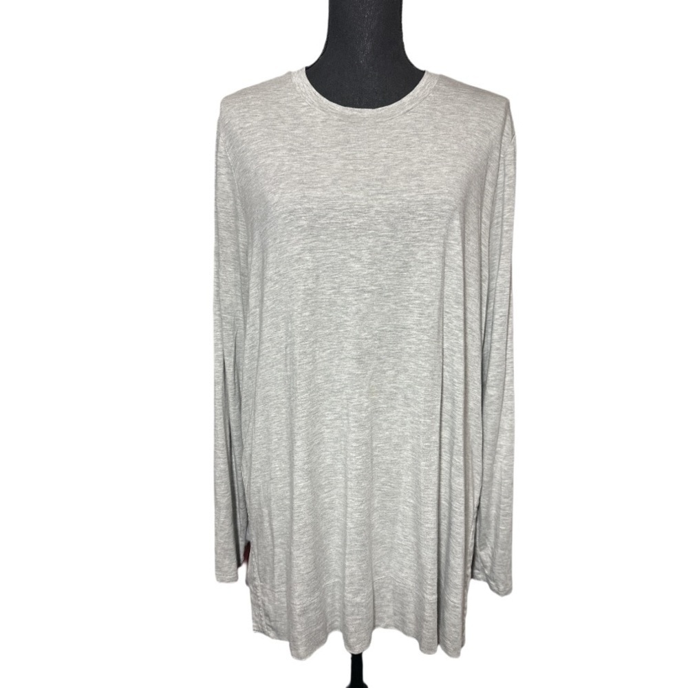 Daily Ritual Crew Neck Long Sleeve Split Hem  Light Gray Long Sleeve Top Size XL
